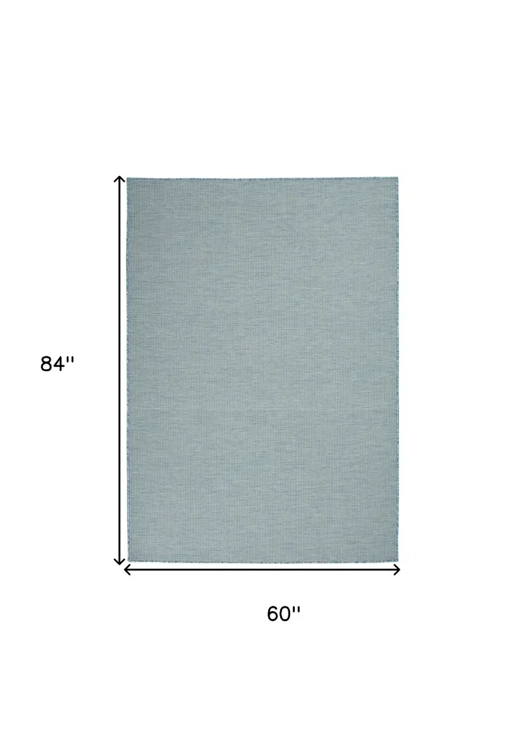 5' X 7' Aqua Indoor Outdoor Area Rug
