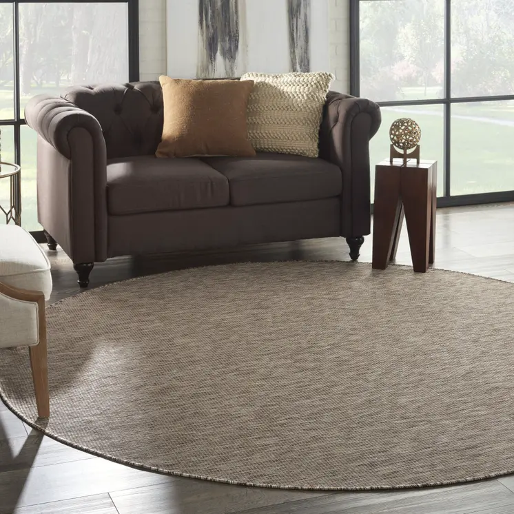 8' Beige Round Indoor Outdoor Area Rug