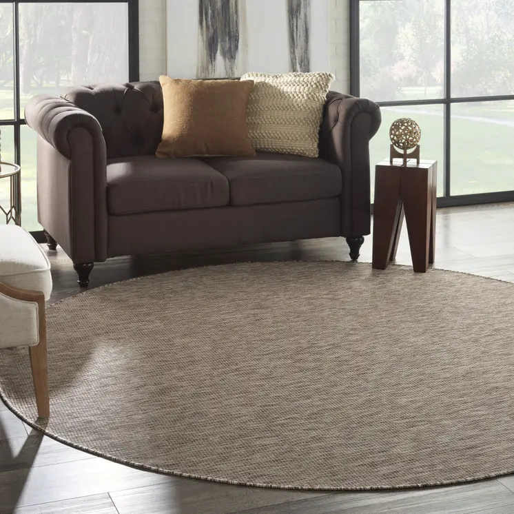 8' Beige Round Indoor Outdoor Area Rug