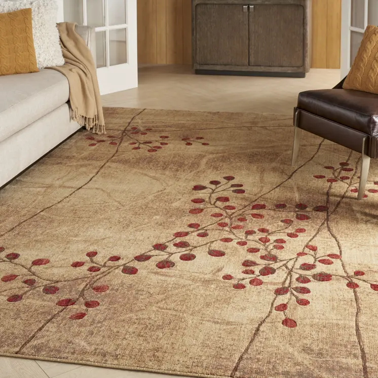 7' X 10' Brown Floral Power Loom Area Rug