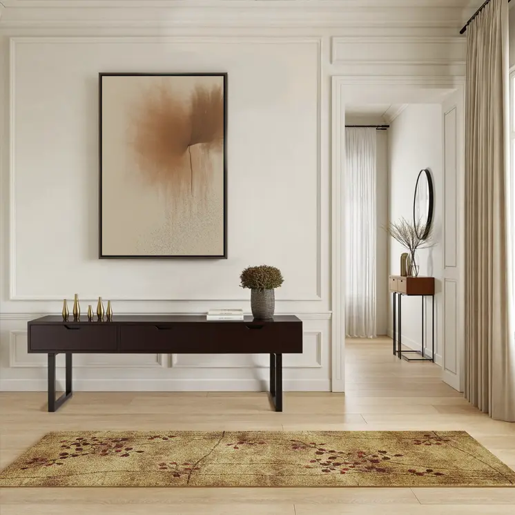 6' Brown Floral Power Loom Runner Rug