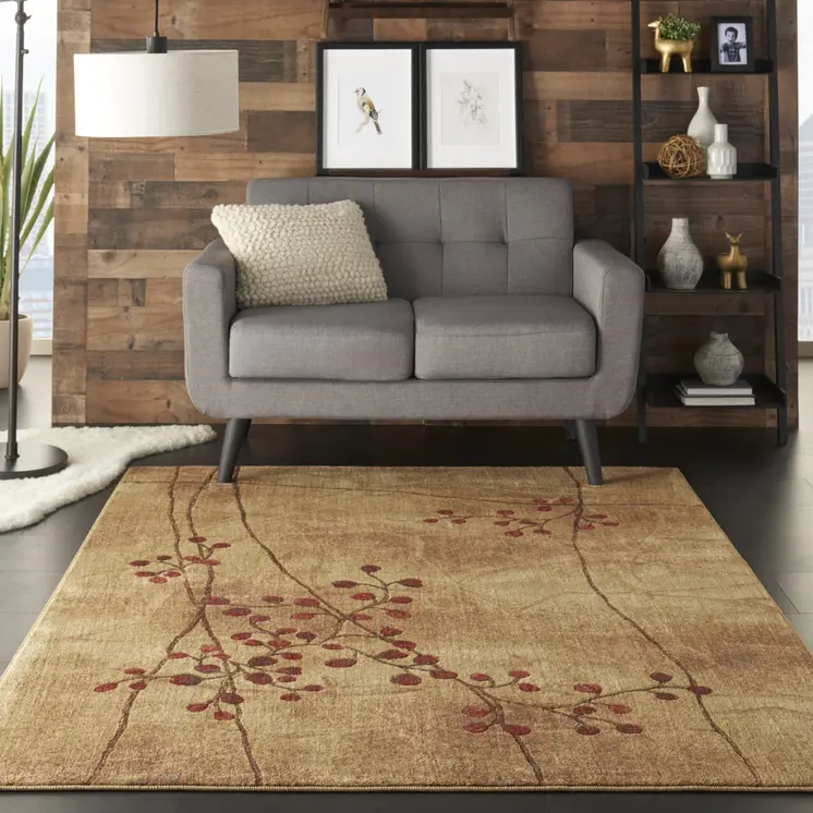 5' X 8' Brown Floral Power Loom Area Rug