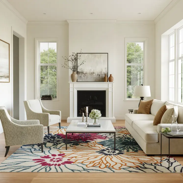 8' X 10' Cream Floral Power Loom Area Rug