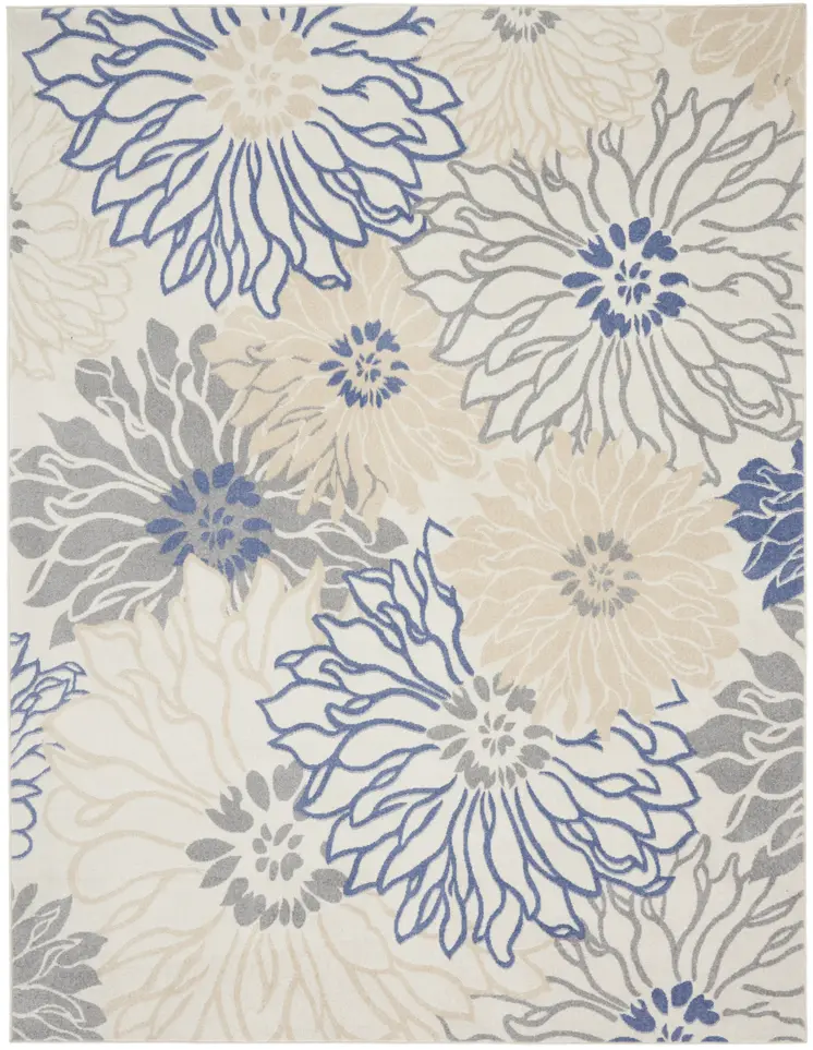 8' X 10' Ivory Gray And Blue Floral Area Rug