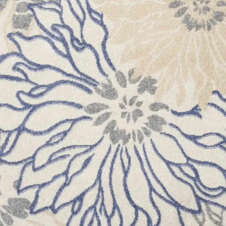 5' X 7' Cream Floral Power Loom Distressed Area Rug
