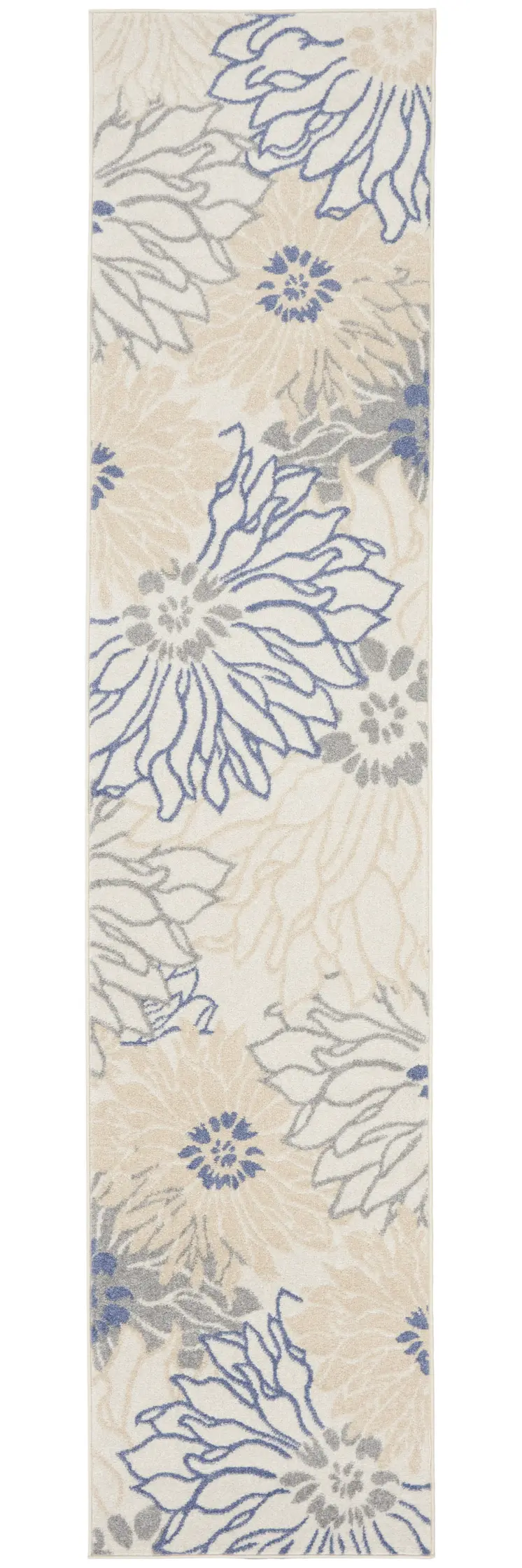 10' Ivory And Blue Floral Distressed Runner Rug