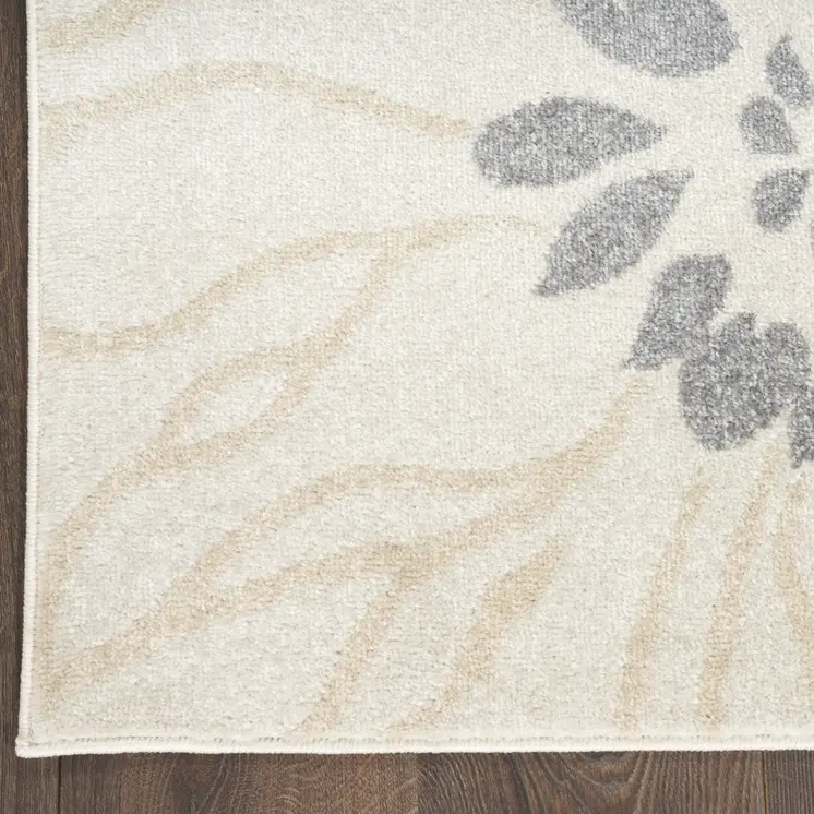 10' Ivory And Blue Floral Distressed Runner Rug