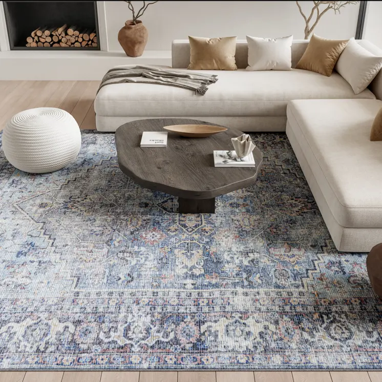 8' X 10' Gray Floral Power Loom Distressed Area Rug