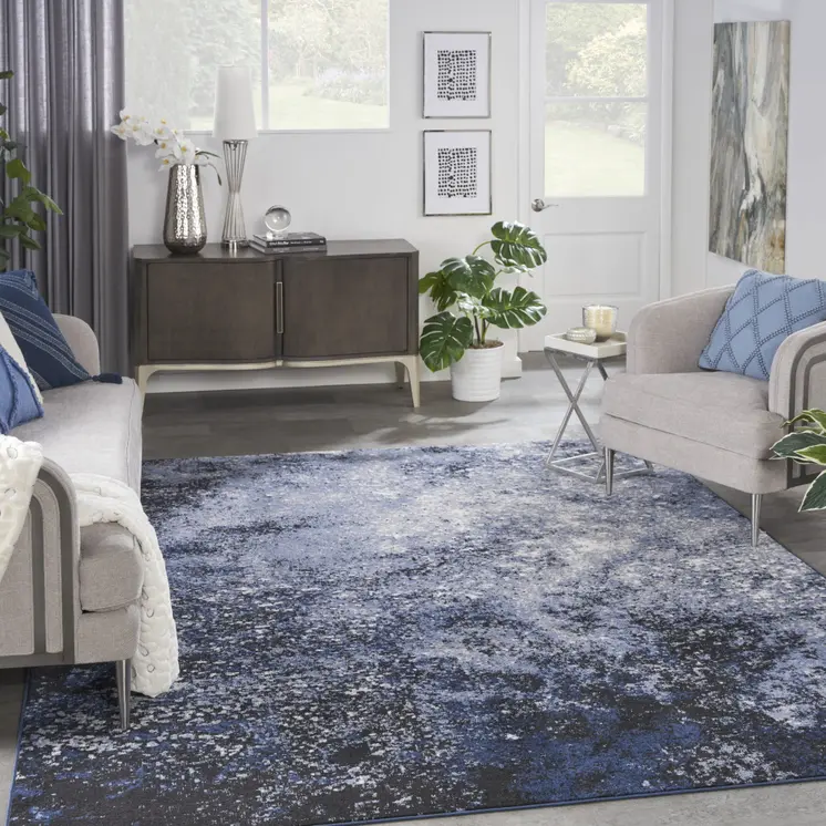 8' X 10' Light Blue Abstract Power Loom Distressed Area Rug