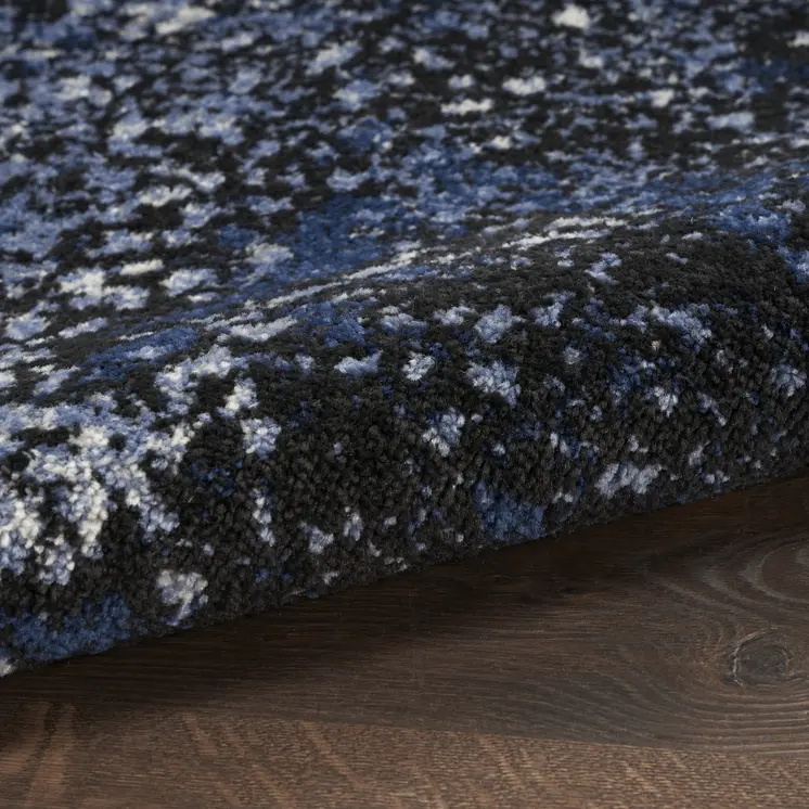 10' Blue And Ivory Abstract Distressed Runner Rug