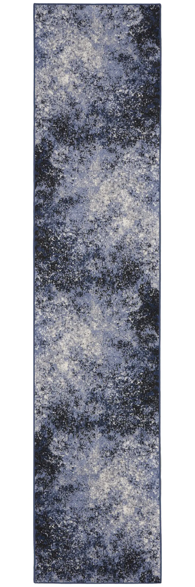 10' Blue And Ivory Abstract Distressed Runner Rug
