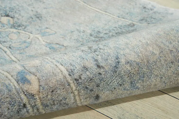 8' Blue And Ivory Floral Runner Rug