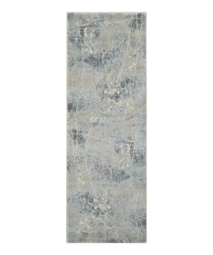 8' Blue And Ivory Floral Runner Rug