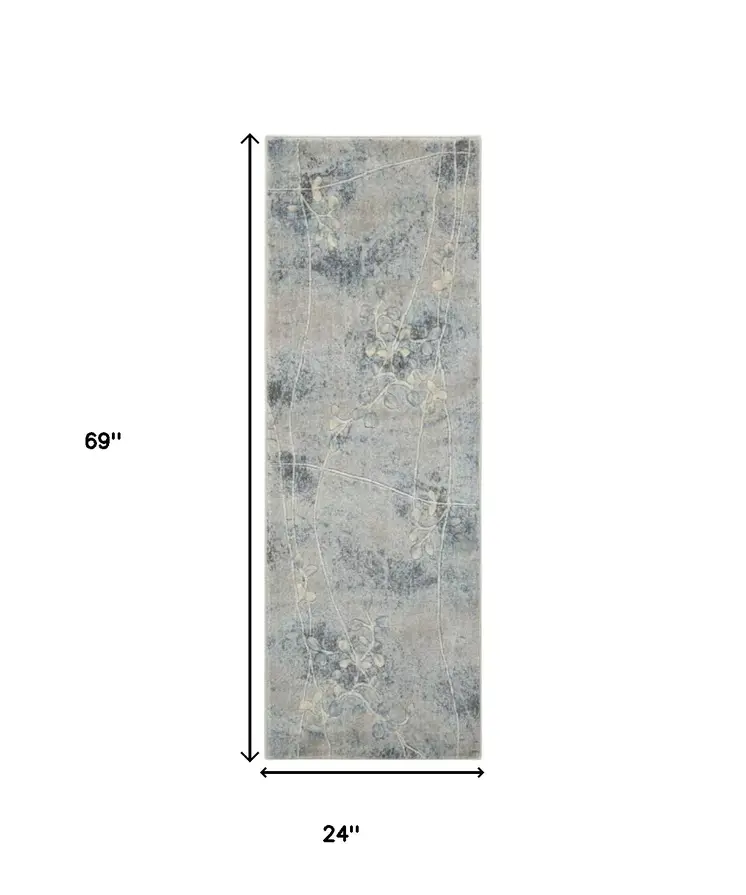 6' Blue Floral Runner Rug