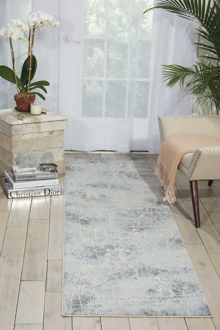 6' Blue Floral Runner Rug