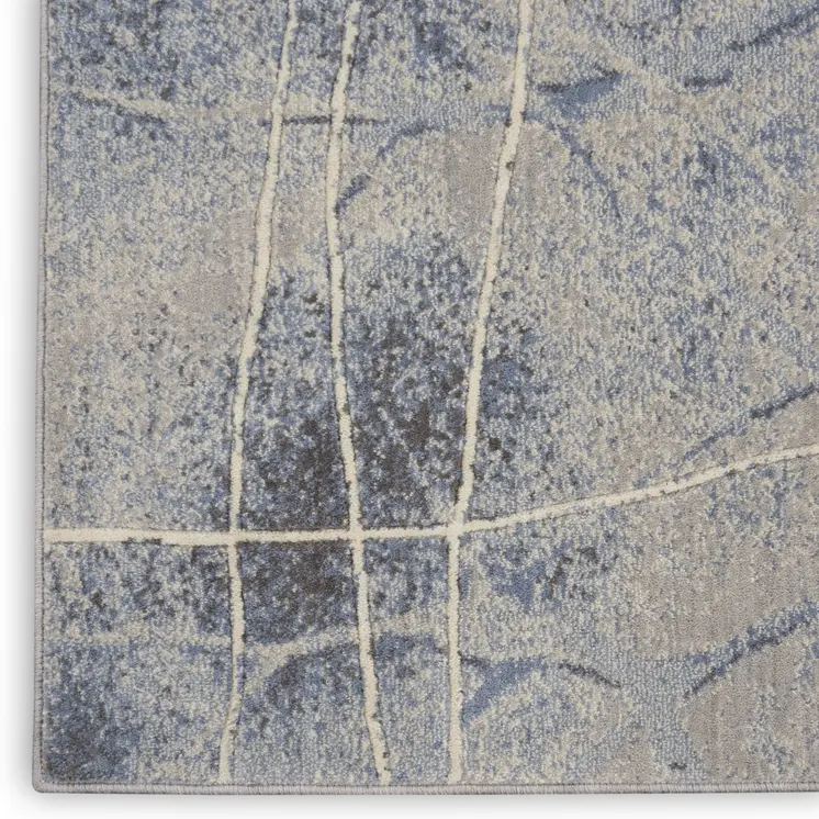 5' X 8' Blue Floral Power Loom Area Rug