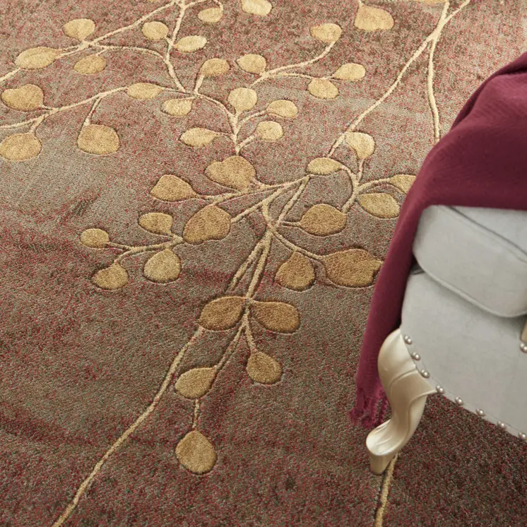 8' X 11' Brown Floral Power Loom Non Skid Area Rug