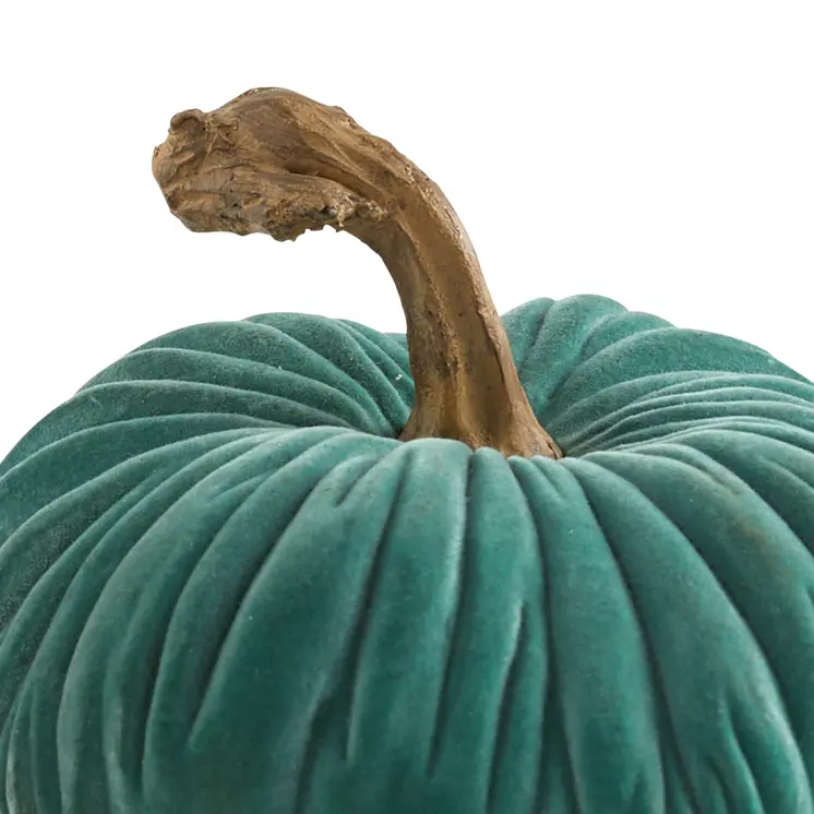 4" Aqua Velour Pumpkin Tabletop Sculpture