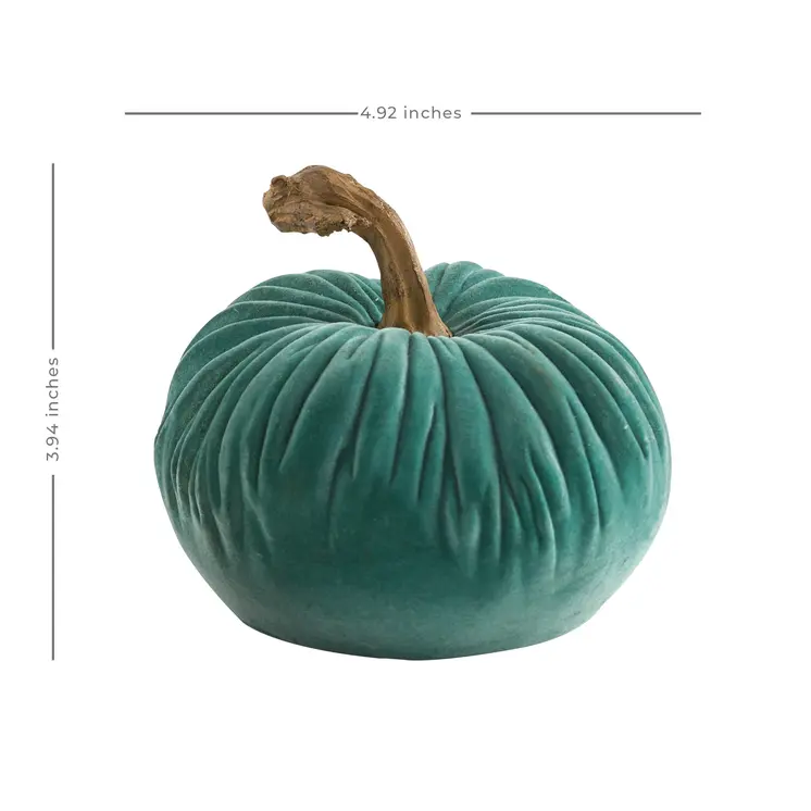 4" Aqua Velour Pumpkin Tabletop Sculpture