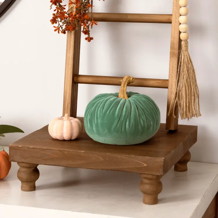 4" Aqua Velour Pumpkin Tabletop Sculpture
