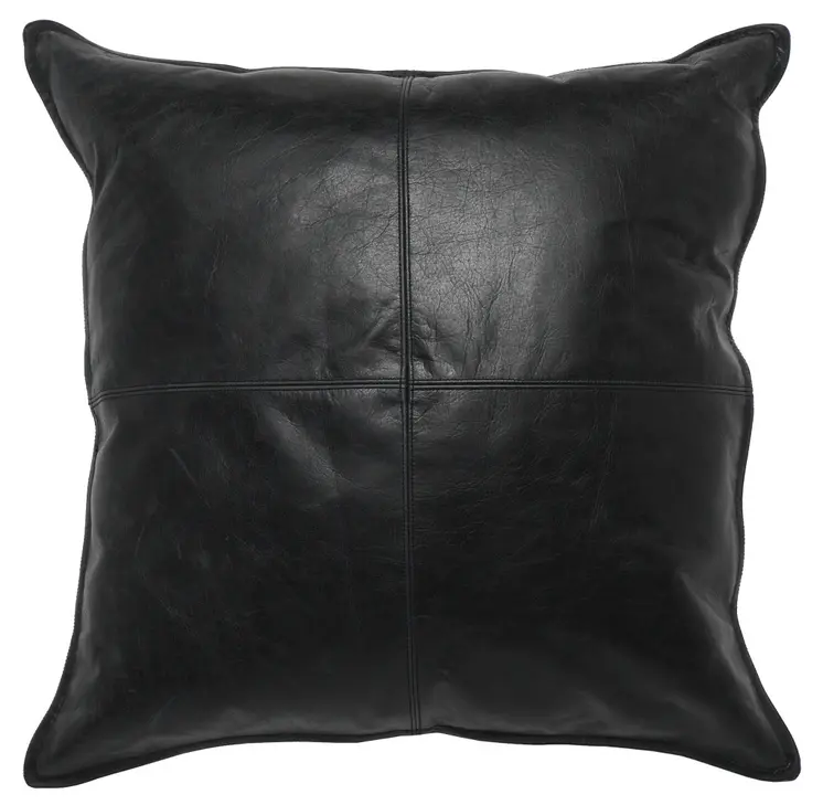 22" Black Leather Feather Throw Pillow