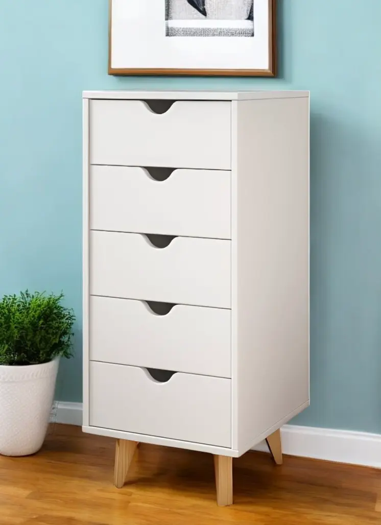 16" White Solid Wood Five Drawer Lingerie Chest