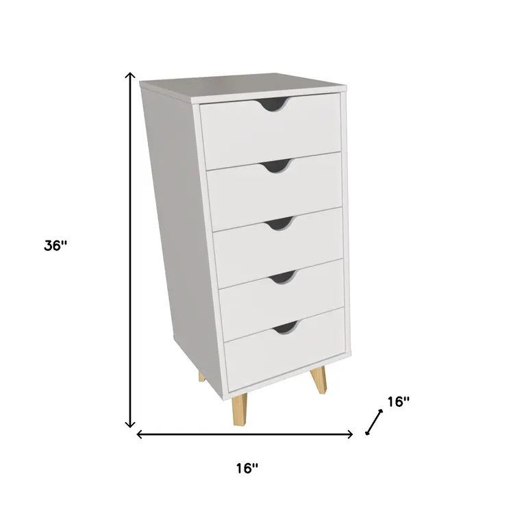 16" White Solid Wood Five Drawer Lingerie Chest
