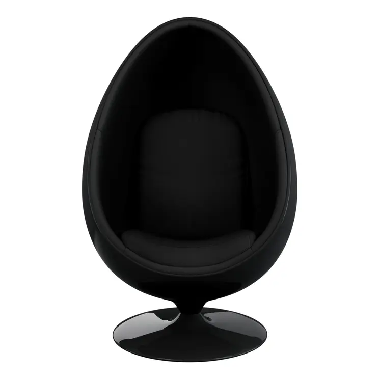 35" Black Fiberglass And Wool Swivel Egg Chair