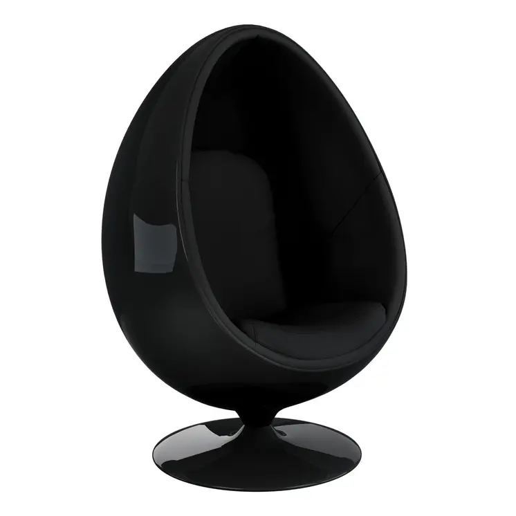 35" Black Fiberglass And Wool Swivel Egg Chair