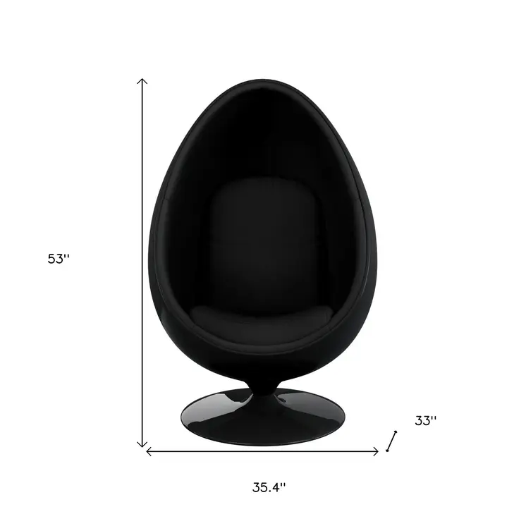 35" Black Fiberglass And Wool Swivel Egg Chair