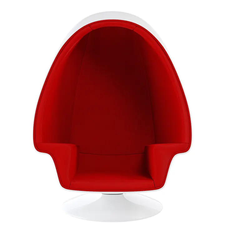 38" White And Red Fiberglass And Wool Swivel Egg Chair With Ottoman