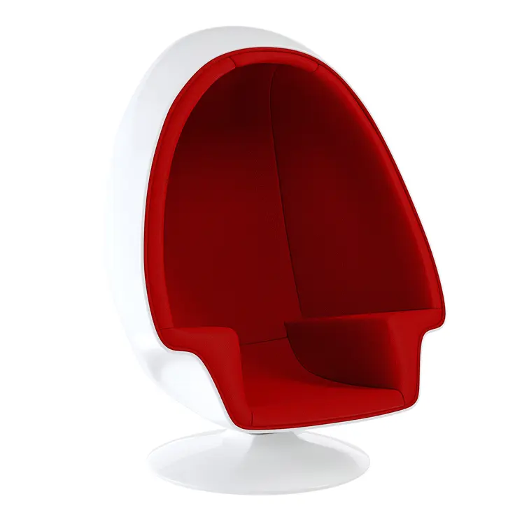 38" White And Red Fiberglass And Wool Swivel Egg Chair With Ottoman
