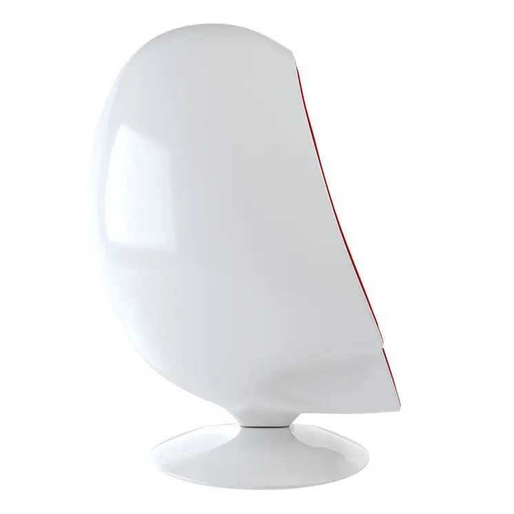 38" White And Red Fiberglass And Wool Swivel Egg Chair With Ottoman