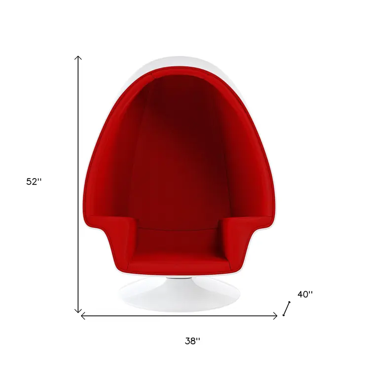 38" White And Red Fiberglass And Wool Swivel Egg Chair With Ottoman