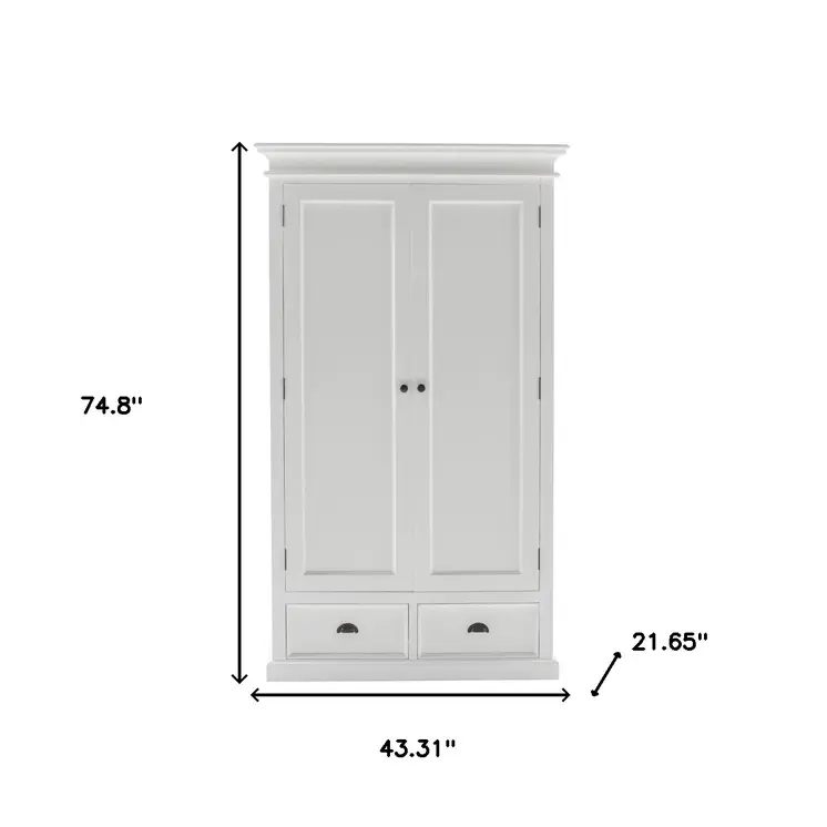 43" Off White Solid Wood Two Drawer