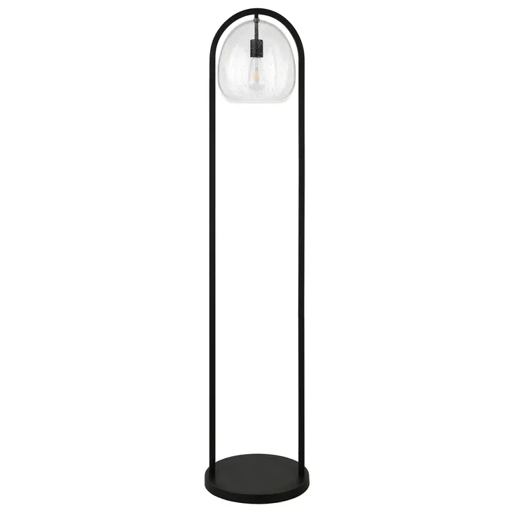 65" Black Column Floor Lamp With Clear Seeded Glass Globe Shade