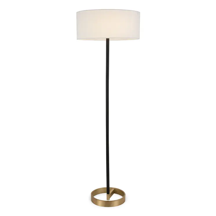 62" Black And White Floor Lamp With White Fabric Drum Shade