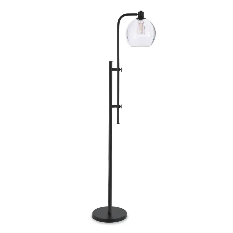 68" Black Adjustable Reading Floor Lamp With Clear Seeded Glass Globe Shade