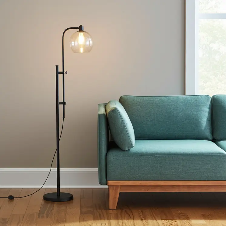 68" Black Adjustable Reading Floor Lamp With Clear Seeded Glass Globe Shade
