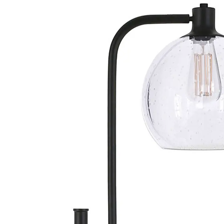 68" Black Adjustable Reading Floor Lamp With Clear Seeded Glass Globe Shade