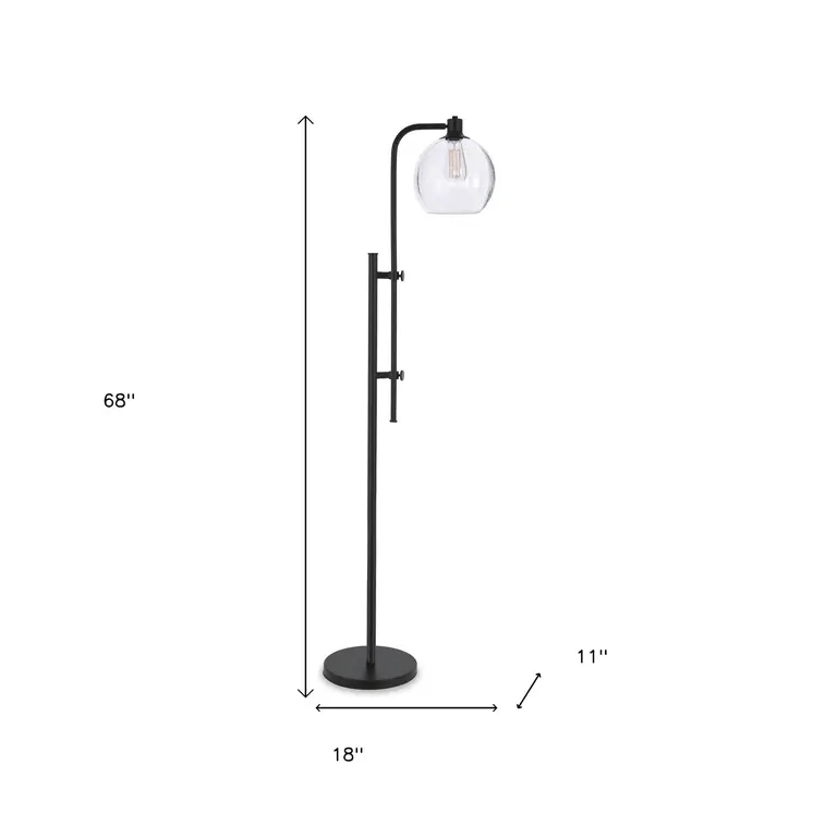 68" Black Adjustable Reading Floor Lamp With Clear Seeded Glass Globe Shade
