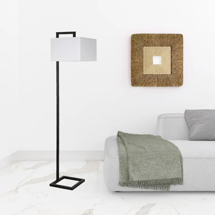 68" Black Floor Lamp With White Frosted Glass Rectangular Shade