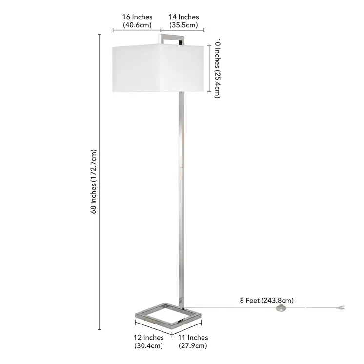 68" Nickel Floor Lamp With White Frosted Glass Rectangular Shade