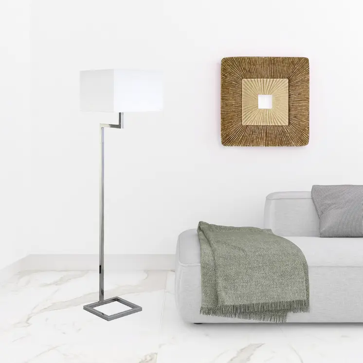 64" Nickel Floor Lamp With White Frosted Glass Rectangular Shade