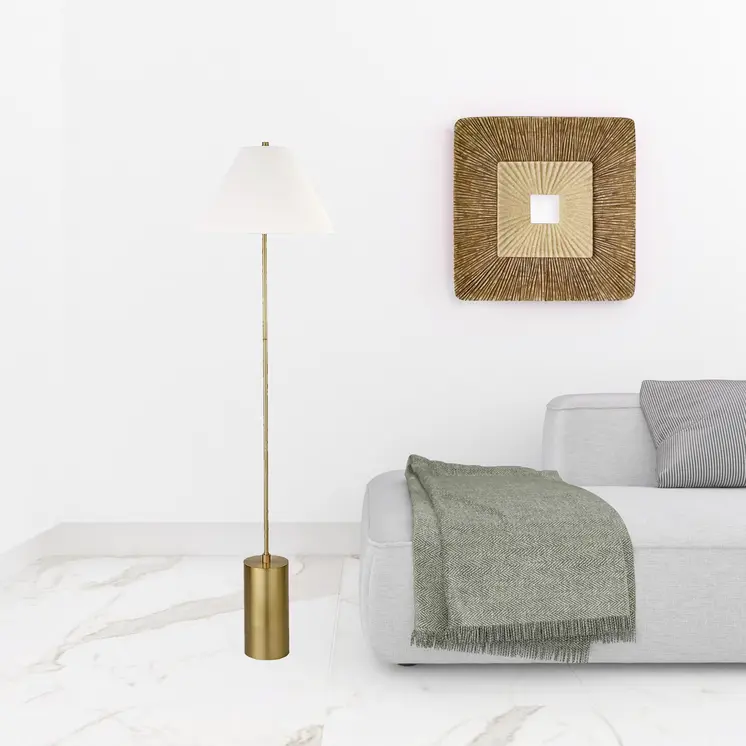 64" Brass Traditional Shaped Floor Lamp With White Frosted Glass Empire Shade