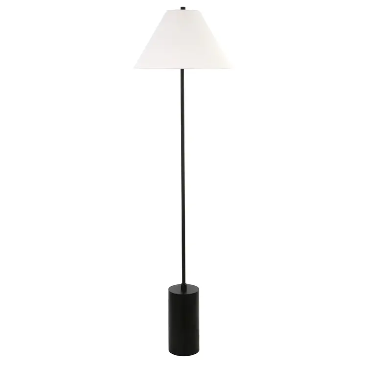 64" Black And White Floor Lamp With White Fabric Empire Shade