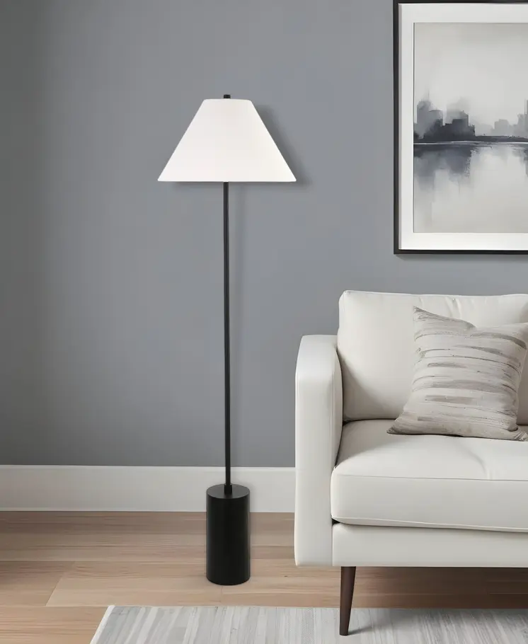 64" Black And White Floor Lamp With White Fabric Empire Shade
