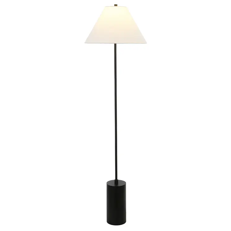 64" Black And White Floor Lamp With White Fabric Empire Shade