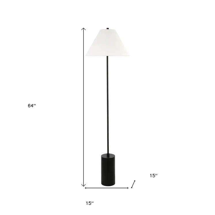 64" Black And White Floor Lamp With White Fabric Empire Shade