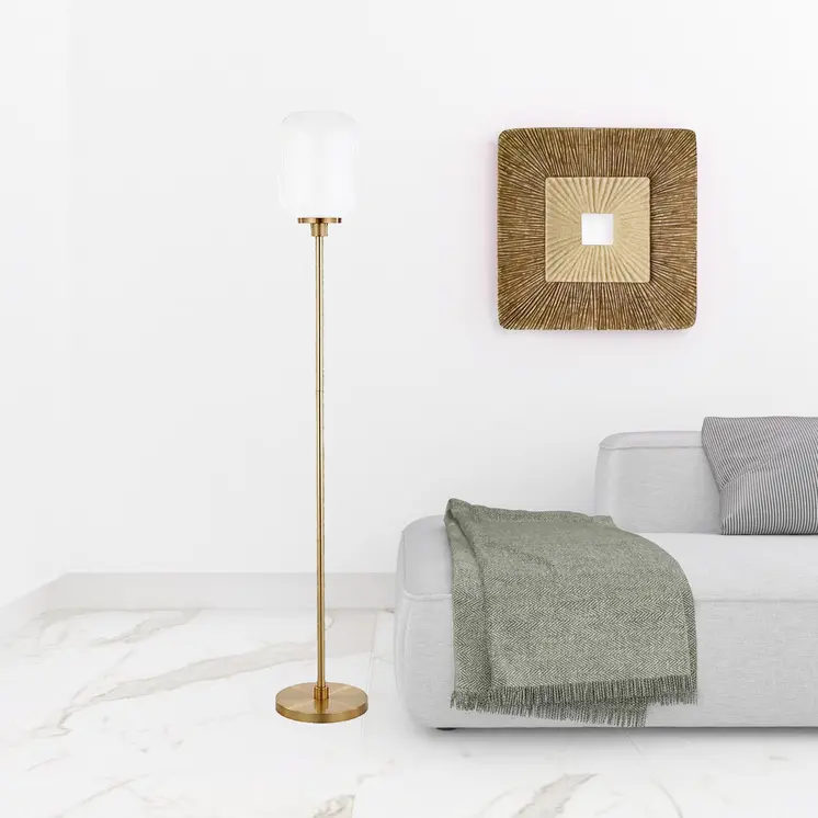 69" Brass Novelty Floor Lamp With White Frosted Glass Globe Shade